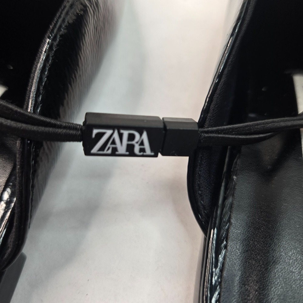 Zara Square Toe Mule Shoes Size 6 Patent Leather Studded Slip On Preppy Loafers - Picture 12 of 12